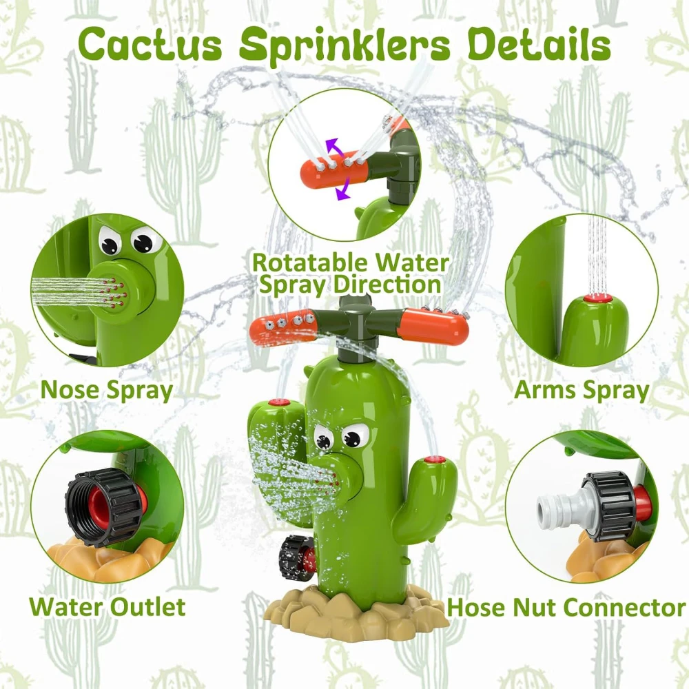 Cactus Sprinkler, Cartoon Lawn Sprinkler with Automatic Rotation, Fun Watering Device for Garden Yard Grass