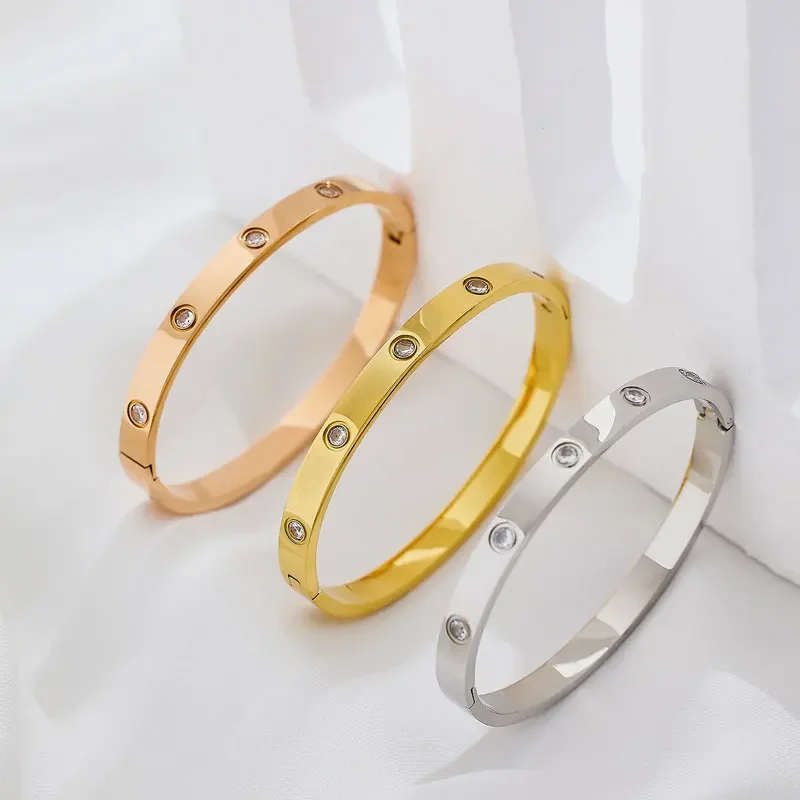 Classic Zircon Cross Nail Hand Accessories Bracelets Stainless Steel Screw Brand Jewelry Bangles for Woman, Bangle Bracelet, Zircon Bracelet, Stainless Steel Bracelet