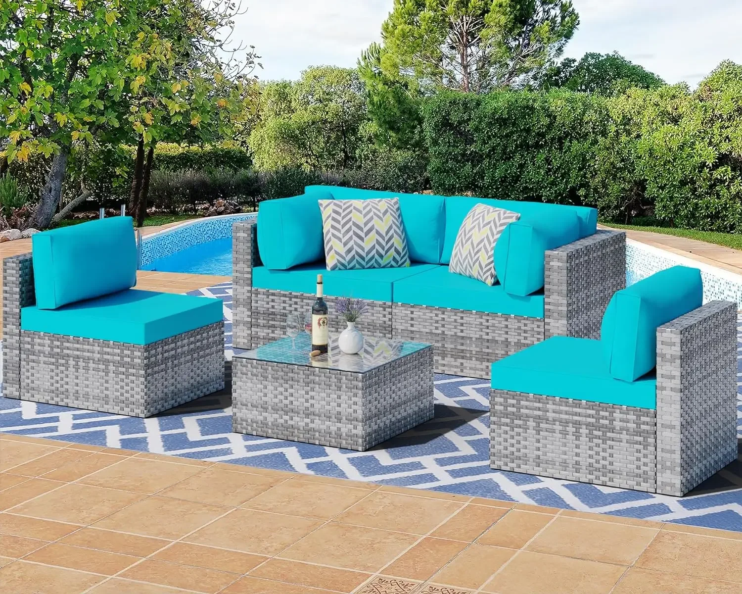 

Shintenchi 5 Pieces Outdoor Patio Sectional Sofa Couch, Silver Gray PE Wicker Furniture Conversation Sets with Washable Cushions