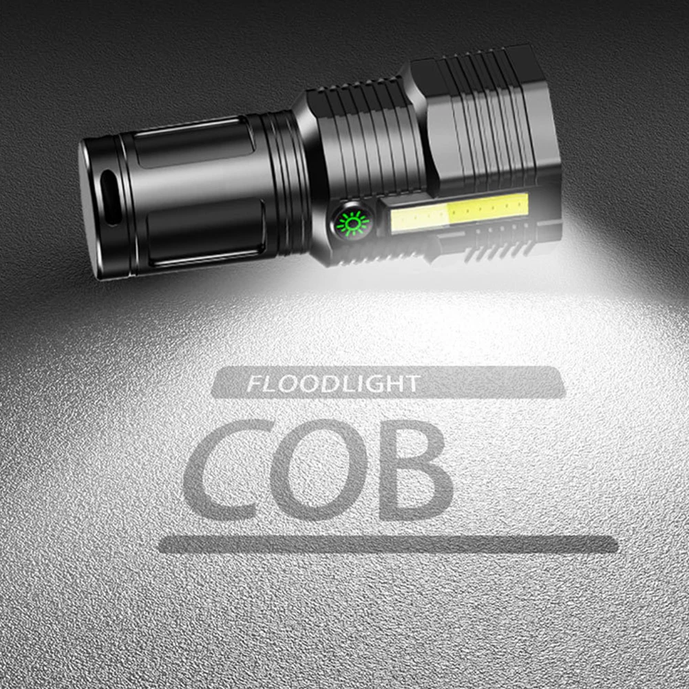 강력한 LED 손전등 전술 토치 USB 충전식 COB 손전등, 4 모드 방수 램프 울트라 브라이트 캠핑 랜턴