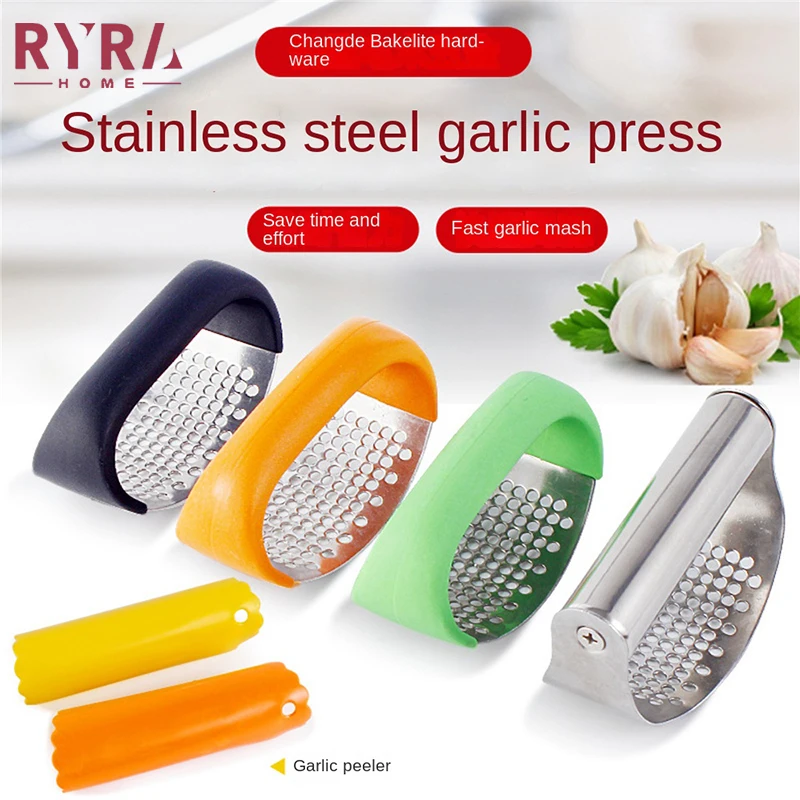 StainlessSteelHandheldGarlicPressCurvedManualGarlicMincer