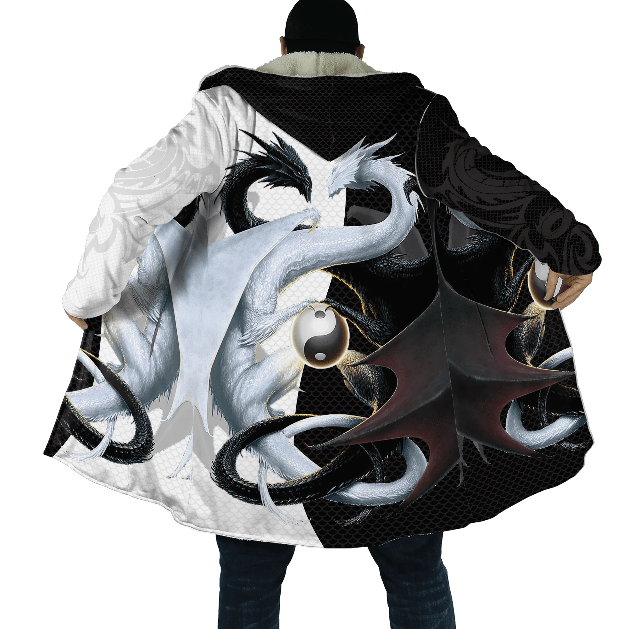 PLstar Cosmos Mens Cloak Tattoo Skull Dragon 3D All Over Printed Fleece Hooded Cloak Unisex Casual Thick Warm Cape coat PF72 5