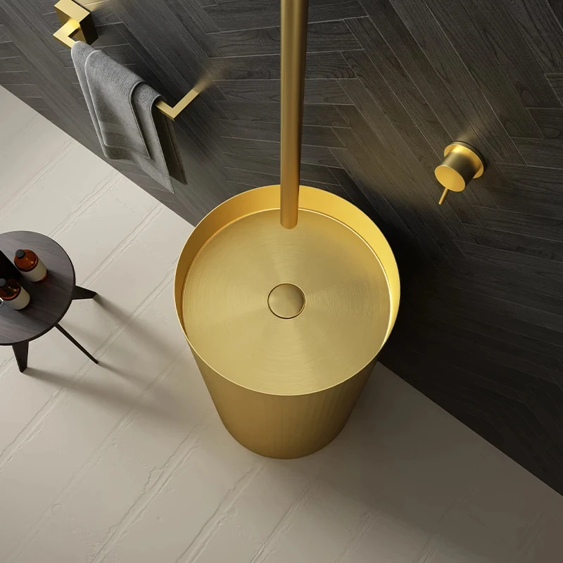 Metal stainless steel column basin Modern minimalist B&B integrated floor-standing washbasin washstand basin YX025WY