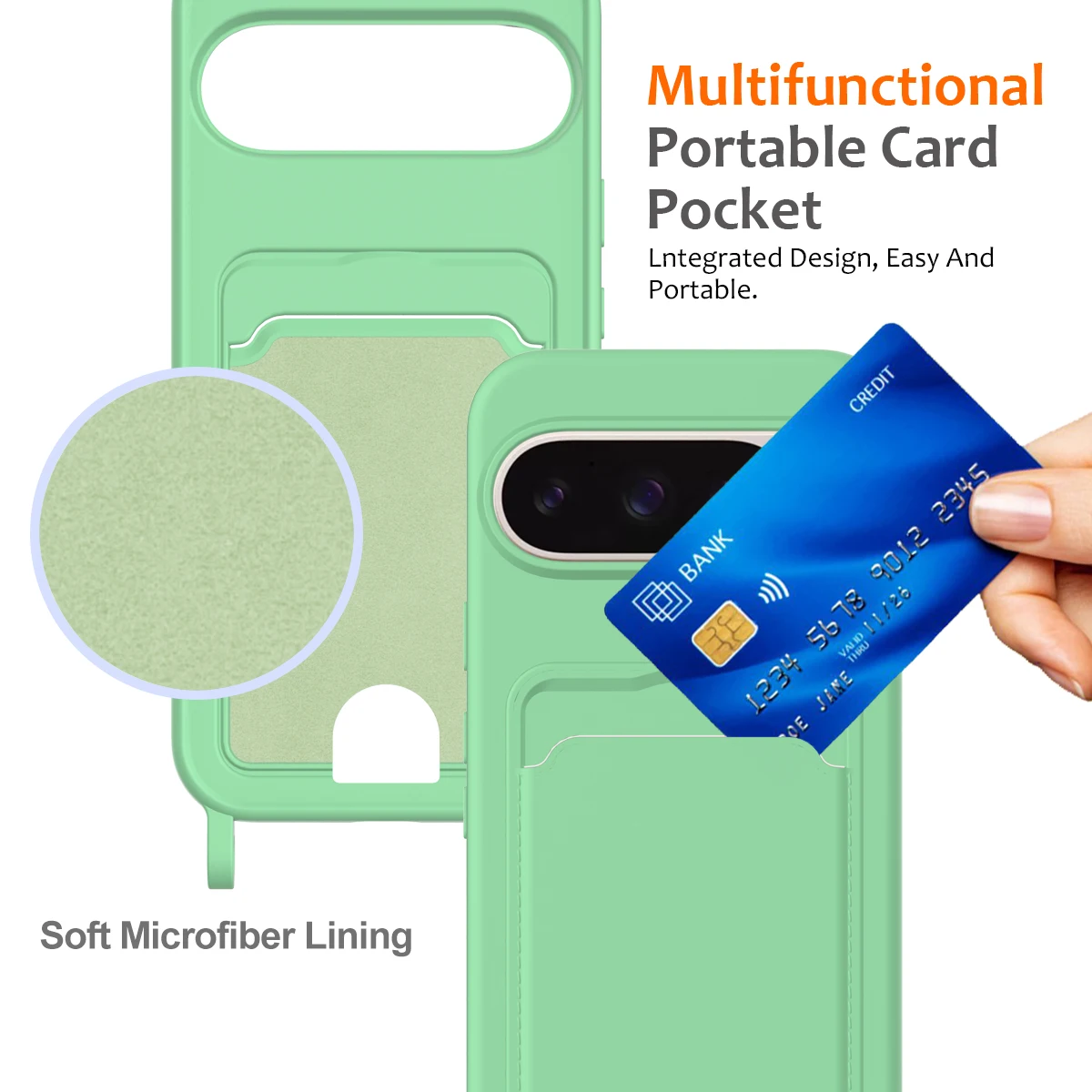 Crossbody Card Holder Phone Case with Shoulder Strap - Soft TPU Silicone Cover in Retail Package