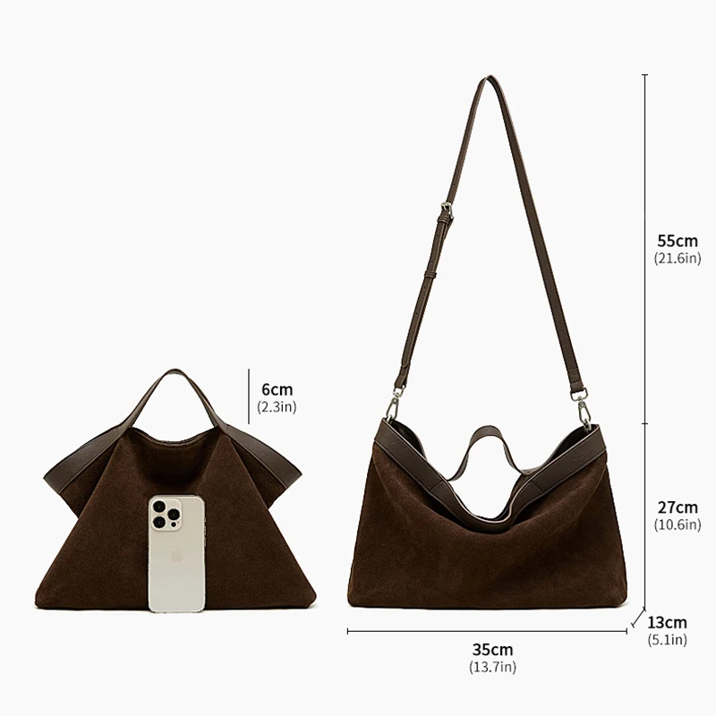 Women's Large Capacity Tote Bag 2026 New Vintage Suede Leather Spacious Crossbody Bag Commuting Versatile Trendy Premium Handbag 6