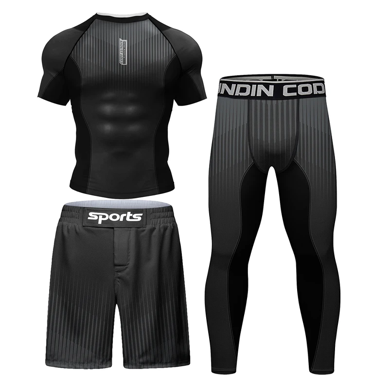 Sports Apparel Mens T Shirt Kickboxing Rashguard Jiu Jitsu MMA T-shirt +Pant Set