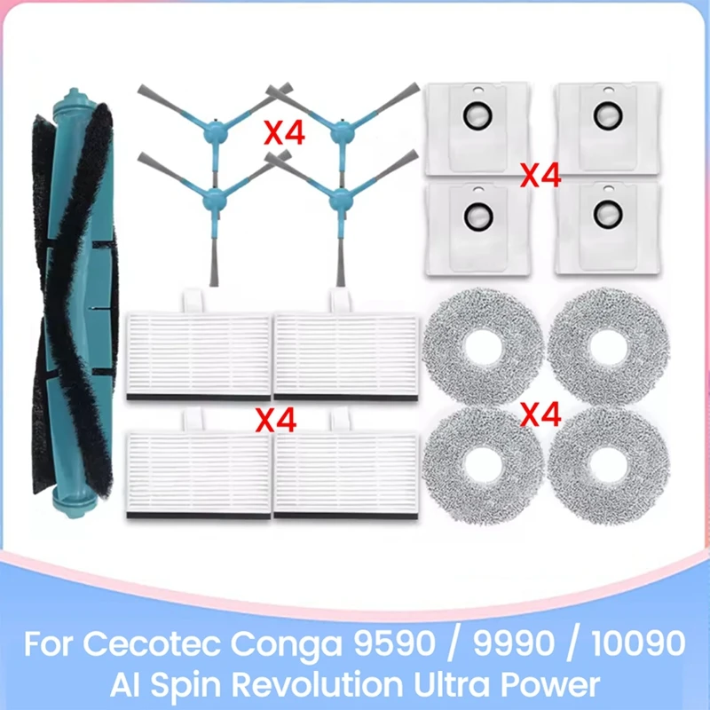 Cecotec 예비 부품 브러시 HEPA 필터 걸레 천 먼지 봉투용 17개