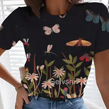 

Women T-shirts Butterfly Vegetation Graphic 3d Printed Tshirt Short-sleeve Harajuku Female Blouses Stitch Streetshirts Lady Tops