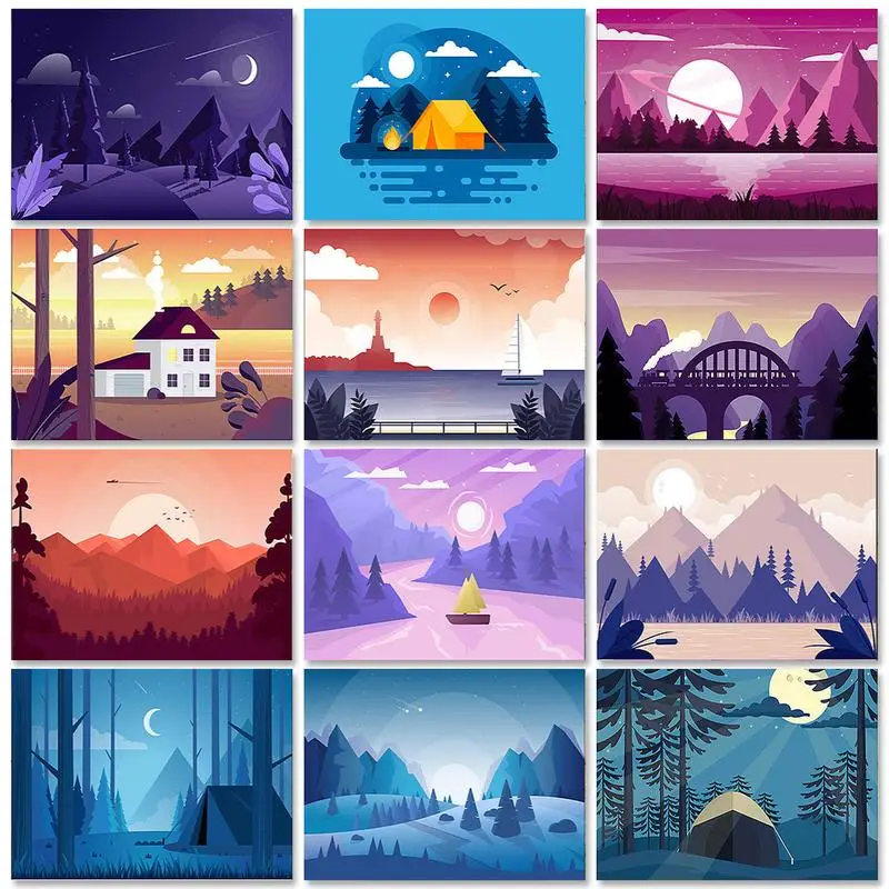 GATYZTORY Landscape Paint By Number Hand Painted Painting DIY Coloring ...