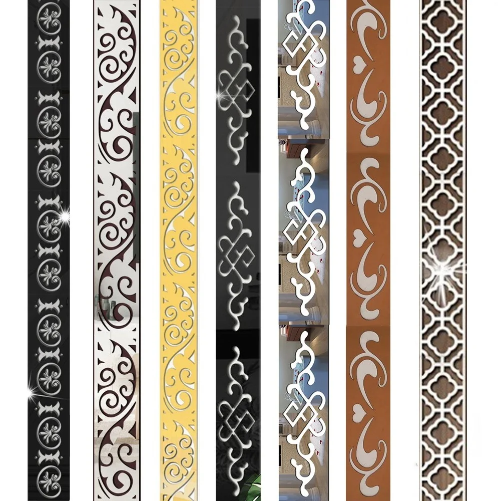 12/6pcs Waist Line 3D Mirror Wall Stickers Living Room Creative pattern Edge Strip Self Adhesive DIY Wall Stickers Home Decor