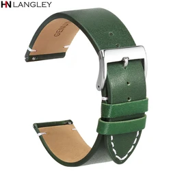 Vintage Dark Brown Handmade Genuine Leather Watch Strap with Quick Release - 24mm (Green)