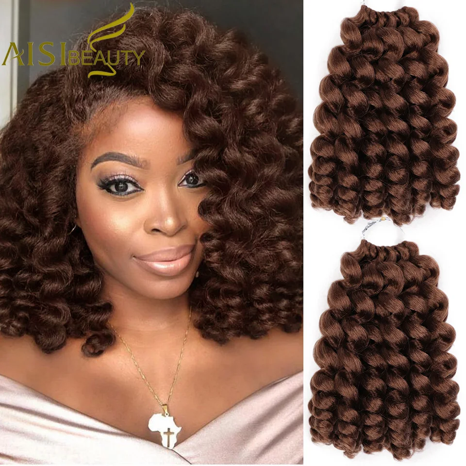 

AISI BEAUTY Jumpy Wand Curl Crochet Braids Synthetic Brown 8inches Ombre Braiding Crochet Hair Extension for Black Women