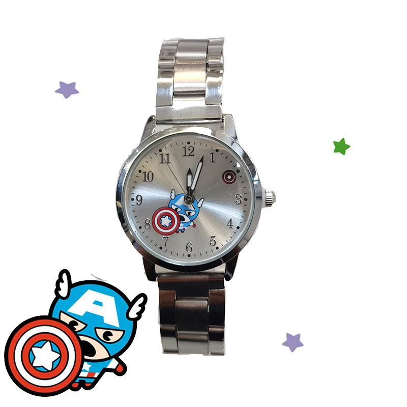 Disney Children's Watch Boys Girls Cartoon Iron Man Captain America Am pointer luminous Stainless Steel Band kids Watches gifts 4
