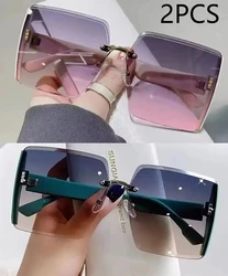 Elegant Gradient Frameless Women's Sunglasses (2PCS pink yellow)