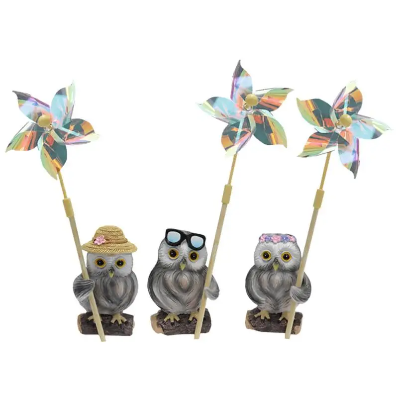 

Полимерная статуя совы, декоративные фигурки животных на открытом воздухе с ветряной мельницей, ручная роспись, погодозащищенная садовая статуя, скульптура с животными