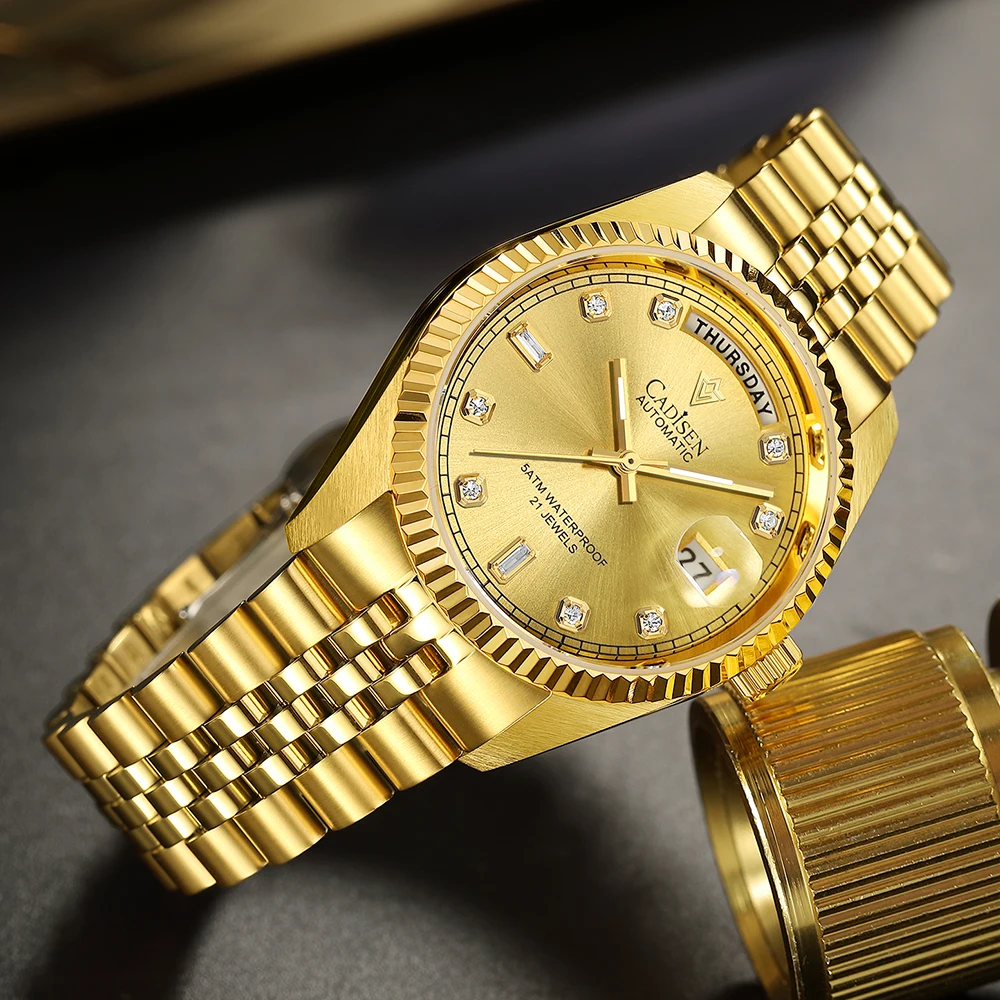 CADISEN 2024 New Men's Mechanical Watches DD38 Week Diamond