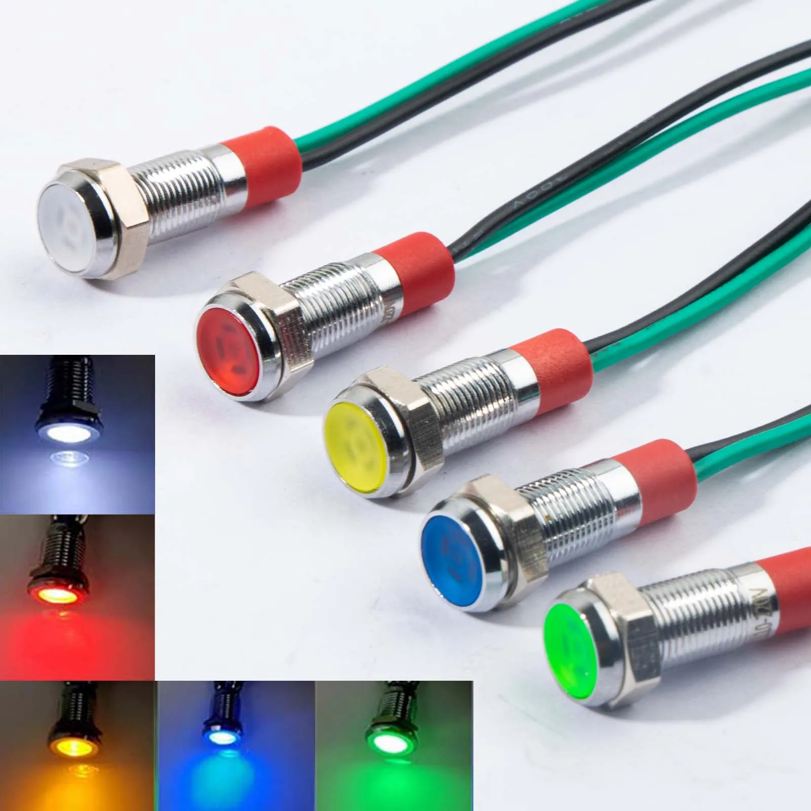 Led Lamp Beads 5pcs 6mm Led Metal Indicator Light 12v-24v 110v-220v