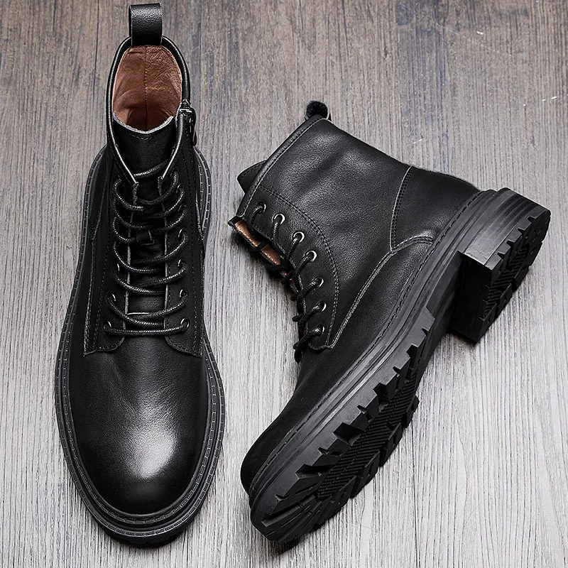 

Soft Leather Retro Mens Boots Fashion British Trend Luxury Handmade Genuine Leather Winter Warm Ankle Casual Business Shoes Man