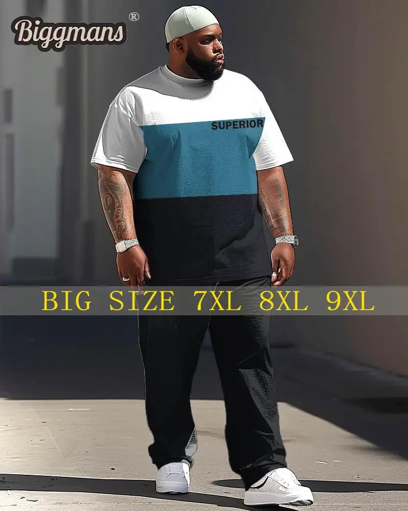 

Biggmans T-Shirt Plus Size Set L-9Xl for Summer Oversize Suit Comfortable Men's Large Colorblock Printed Short Sleeve Trousers