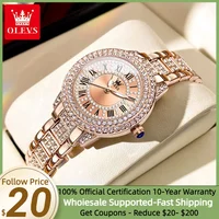 Montre OLEVS 9943 originale avec diamants pour femmes, montre-bracelet élégante en acier inoxydable, étanche, à quartz, montres de mode pour femmes 1