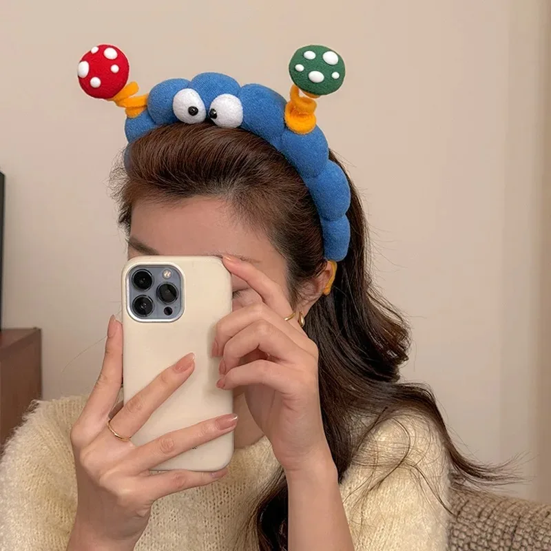 Cartoon-Plüsch-Augen-Stirnband für Frauen, niedliches flauschiges Haarband für hohe Kronen und zum Gesichtwaschen, lustige Haaraccessoires F – Detail 2