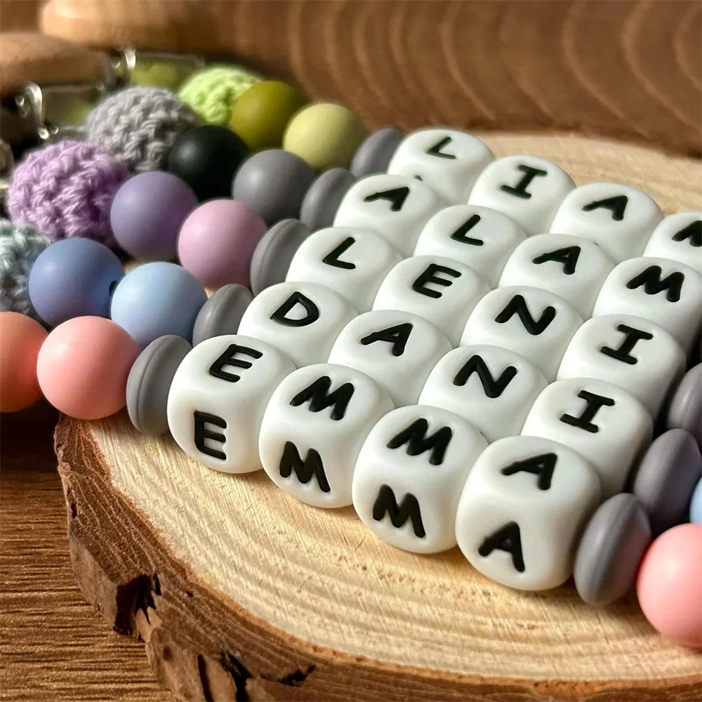 Custom Name Pacifier Chain with Colorful Beads & Crochet Balls