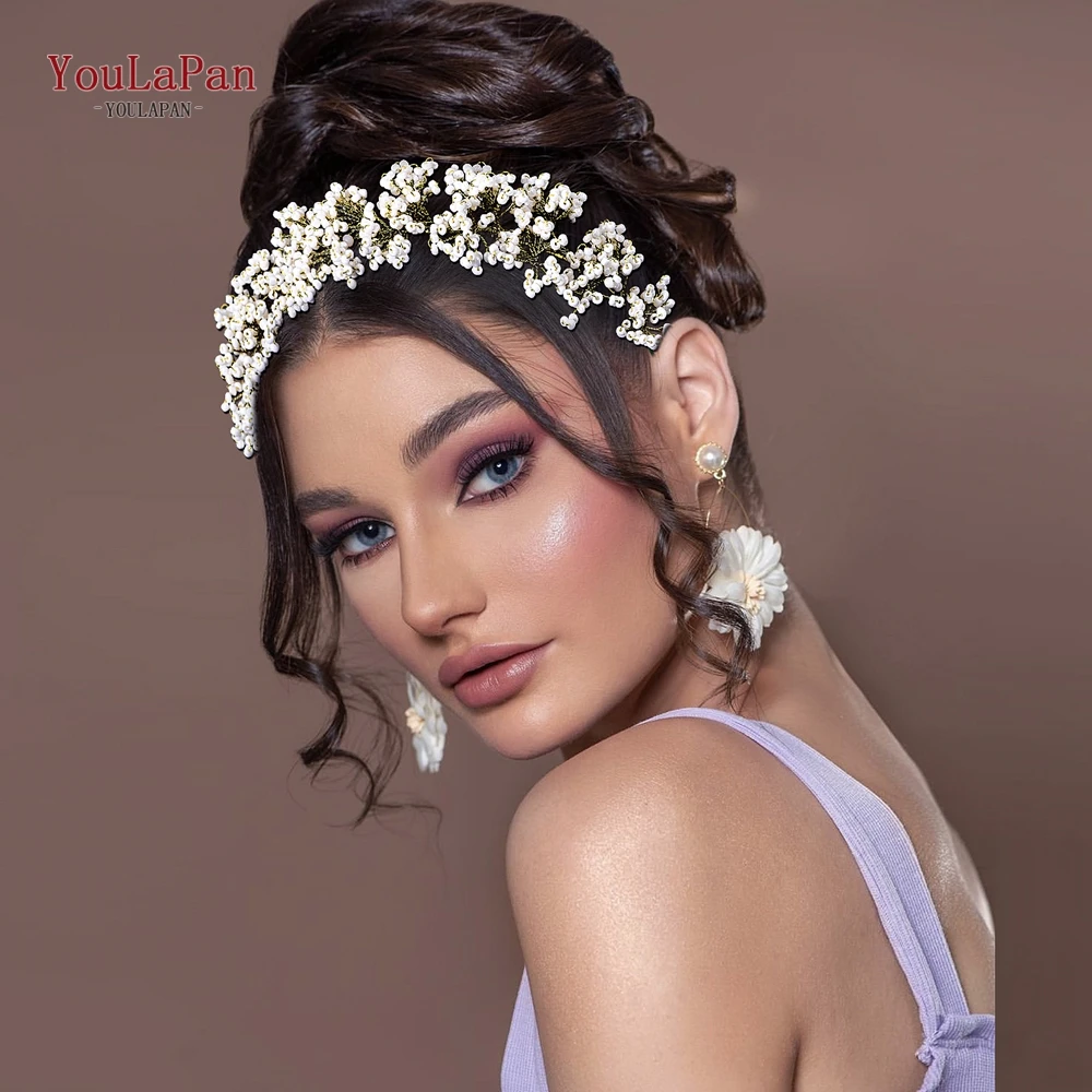 

YouLaPan Bride Beaded Flower Hair Hoop Headwear Elegant Girl Wedding Headband Accessories Pageant Miss Headdress HP655
