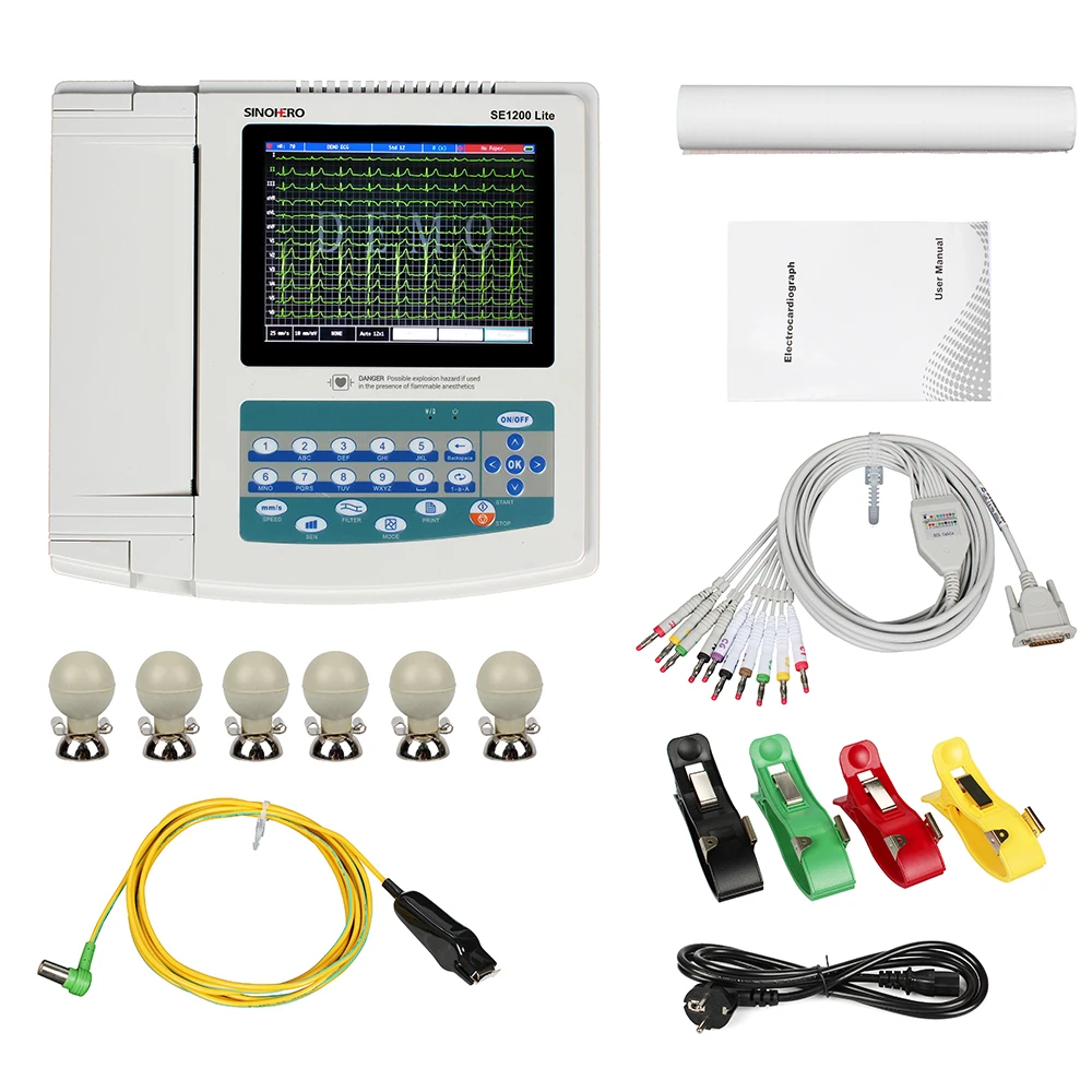 SE1200lite ECG Machine 12 channel 12-lead Electrocardiograph 8.4"Touch LCD Display EKG Monitor with Thermal Printing