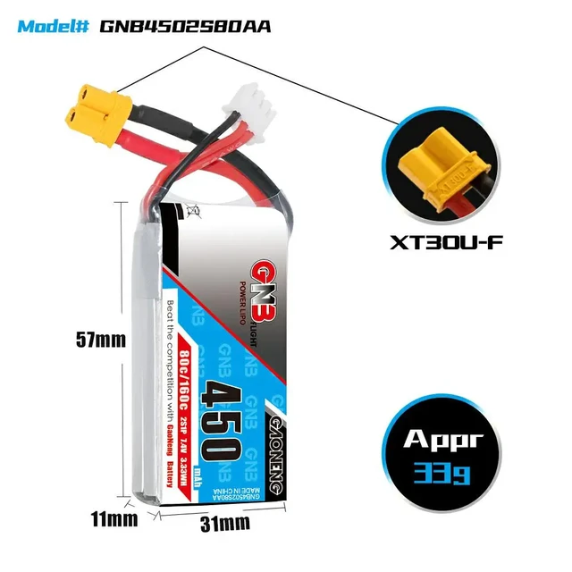 Batterie Li-Po 14.8V 20C 1650mAh pour Radiocommande et Drone