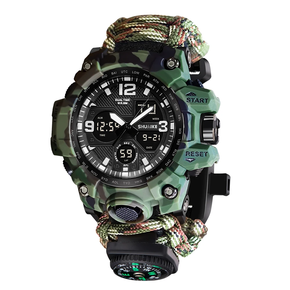 Men's Waterproof Multifunctional Outdoor Sports Watch with LED Dual Display