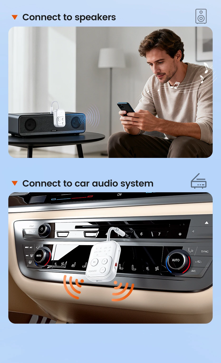 Toocki Wireless Audio Receiver Bluetooth 5.2 Adapter APTX HD AAC 2 in 1 3,5 mm AUX Dual Device Adapter für TV Auto Lautsprecher Schalter – Detail 5