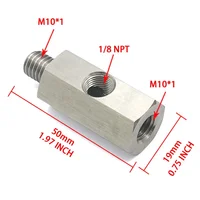 Oil Pressure Sensor Tee M10x1.0 to M10x1.0 Adapter Side Holes 1/8NPT Female Turbo Supply Feed Line Gauge 1