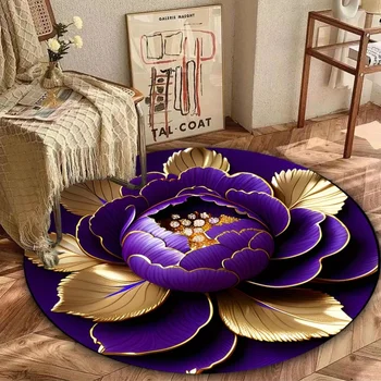 Purple Gold Peony Rug 1