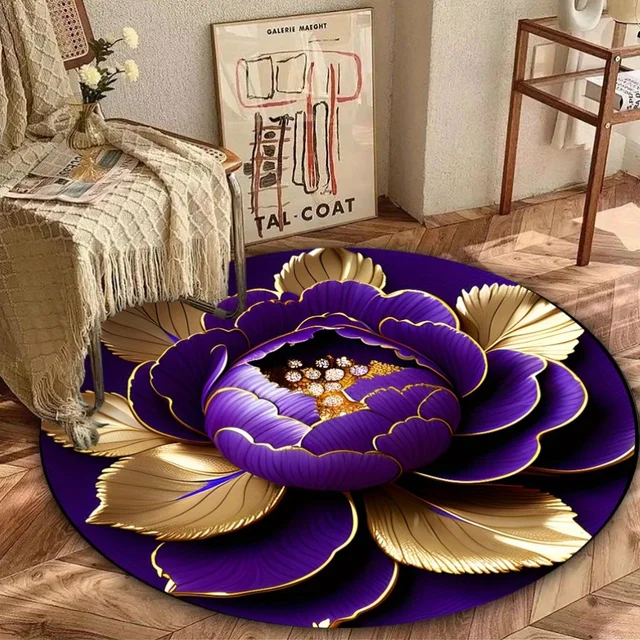 Purple Gold Peony Rug 1