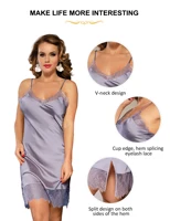 Plus Size 7XL Women's Dress Satin Silk Evening Dresses Ladies Night Wear Solid Slip Sleep Dress V-neck Lavender Pajamas Clothing - Image 5