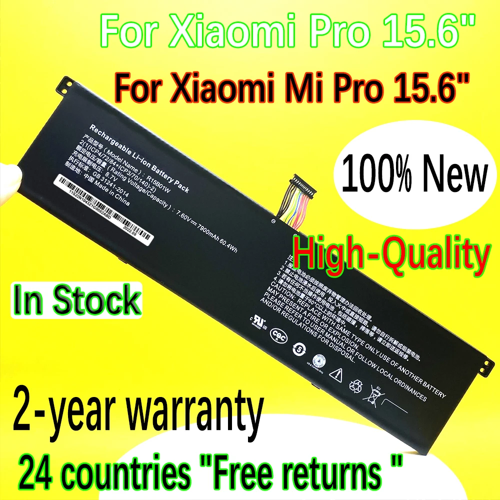 

NEW 7.6V 60.4Wh 7900mAh R15B01W Laptop Battery For Xiaomi Pro i5 15.6" GTX TM1701 171501-AQ 181501-AB Series Notebook In stock