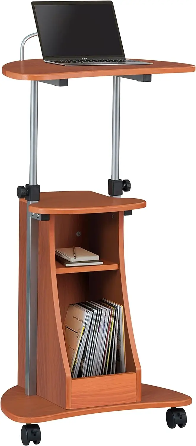 

New Adjustable Height Laptop Cart with Storage. Color: Woodgrain Free Shipping