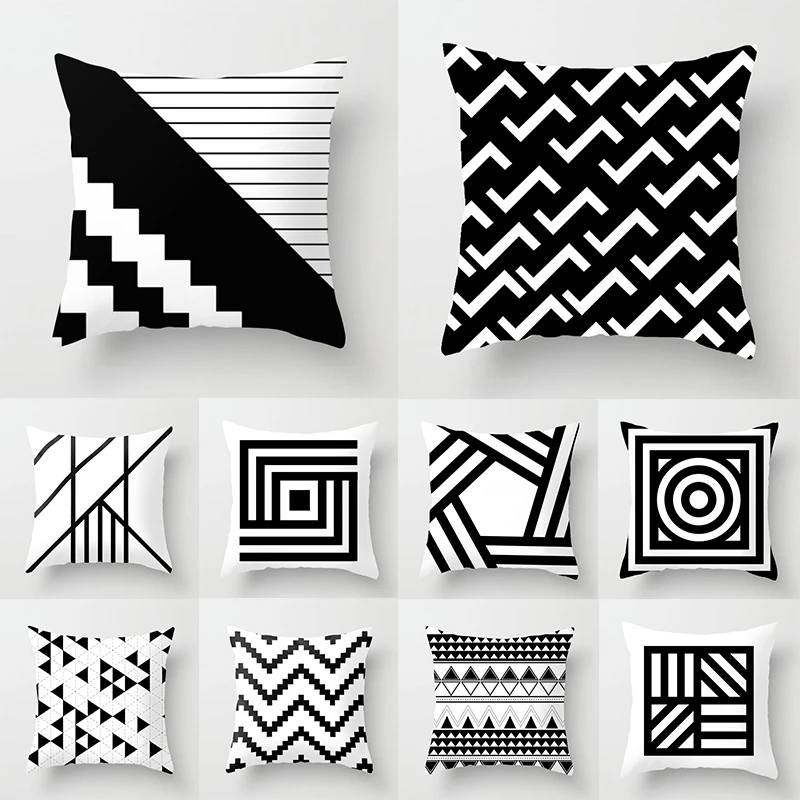 2022 Black White Geometric Creative Print Cushion Cover Sofa Decoration Pillow Cover Comfortable Simple INS Home Decor 45x45CM