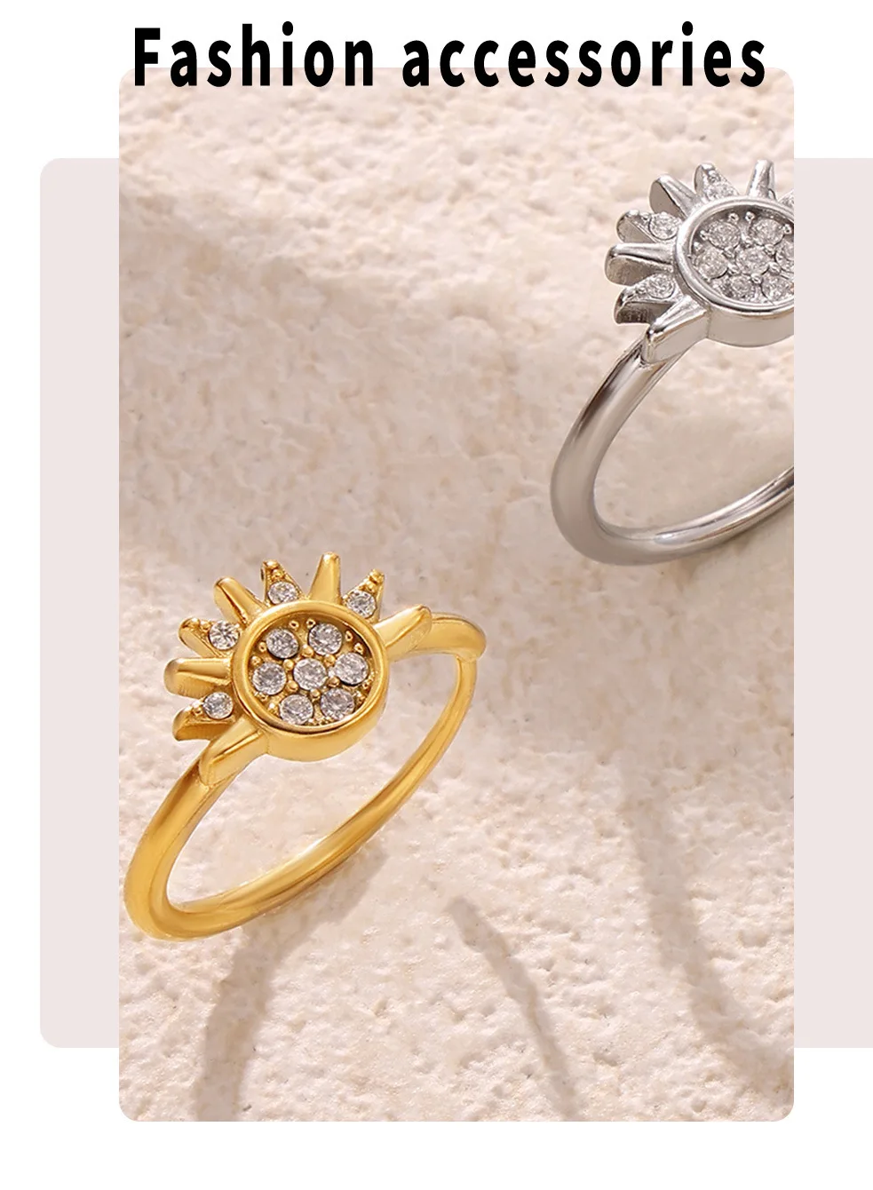 Luxus Edelstahl vergoldet Zirkon Ring Damen Trend Mond Sonne Paar Versprechen Fingerring Designer Schmuck Zubehör – Detail 8