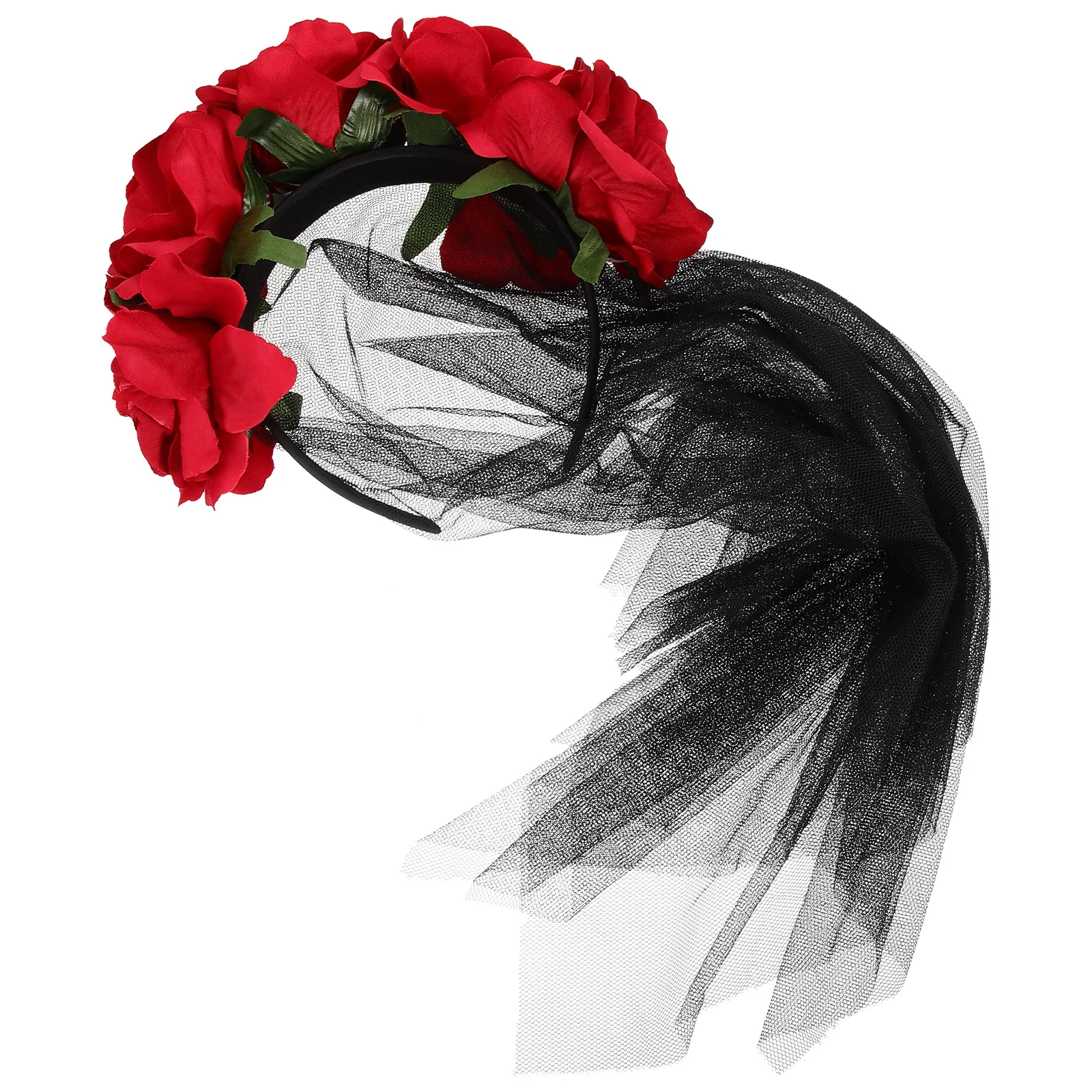 

Day of The Dead Veil Rose Flower Veil Costume Mexican Headpiece Party Supplies, Red