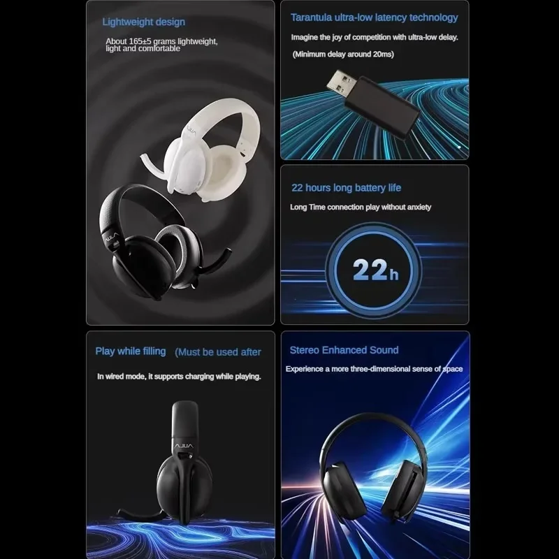AULA S6 Wireless Headphone Esports Head-mounted Headsets 2.4G/Bluetooth/Wired Lightweight Earphones with Mic PC Gaming Laptop