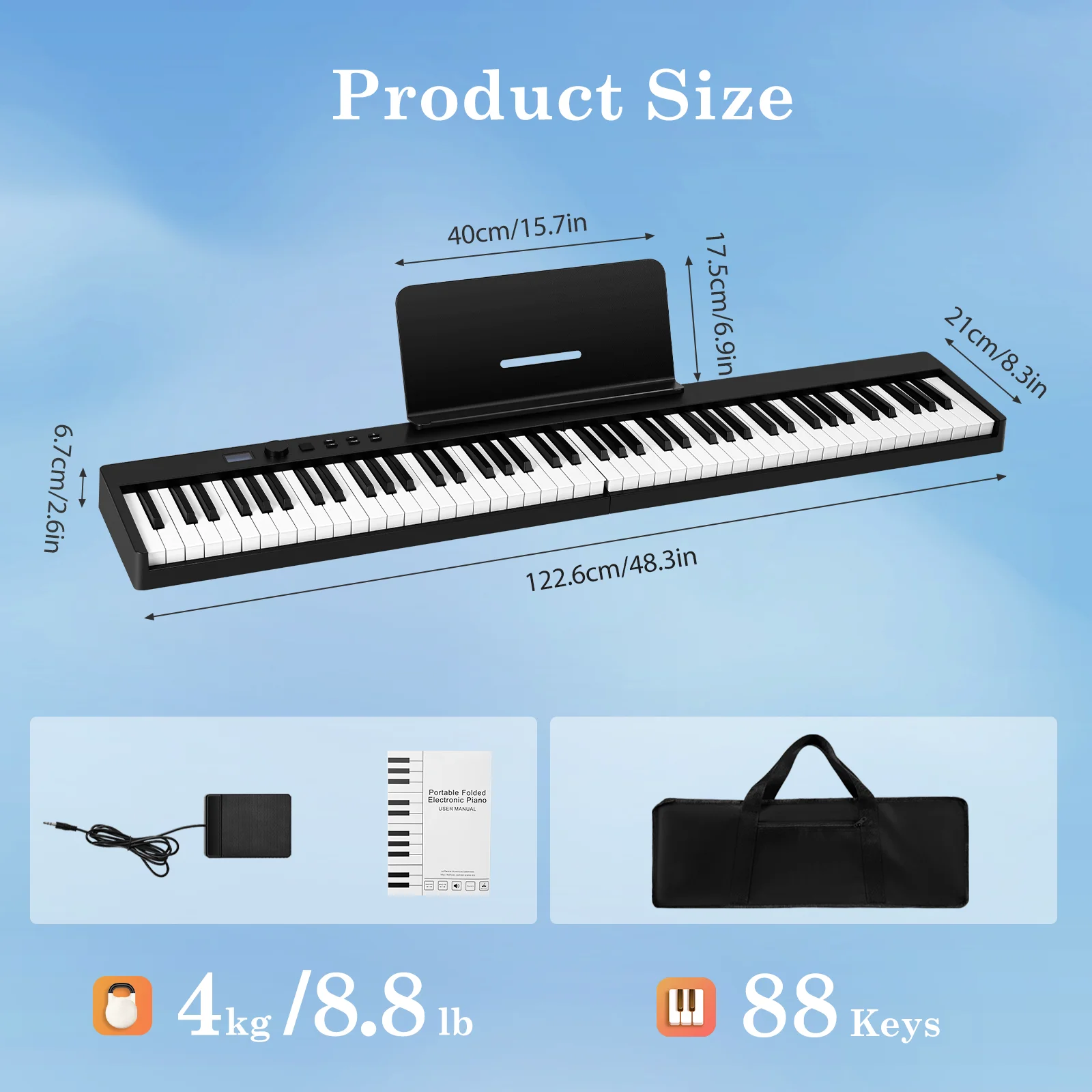 Faltbares elektronisches Klavier, 88 Tasten, 128 Töne, 180 °   Klappbares Klaviertastatur, elektronisches Klavier, multifunktionales Klavier