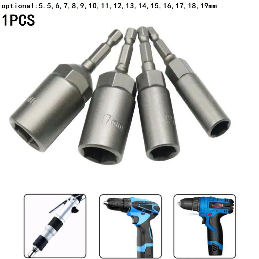 1PCS Screwdriver Bits 80mm Length 1/4" Hex Hex Sockets 5.5-17mm Drive Magne Socket Impact Nut Bolt Drill Bits Screwdrivers Bit
