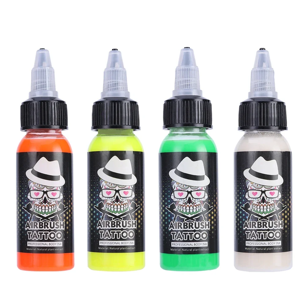Fluorescent Inks for Airbrush Temporary Tattoo Ink 30ML/Bottle 4 Colors Body Painting Pigment for Choose Practice Tattoo Ink