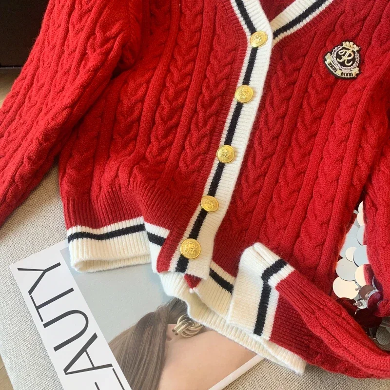 Fashion Knitted Cardigan Women V-Neck Pullover Warm Knitwear Jumper Clothes Casual Sweater Autumn Winter Kpop 2000s Aesthetic