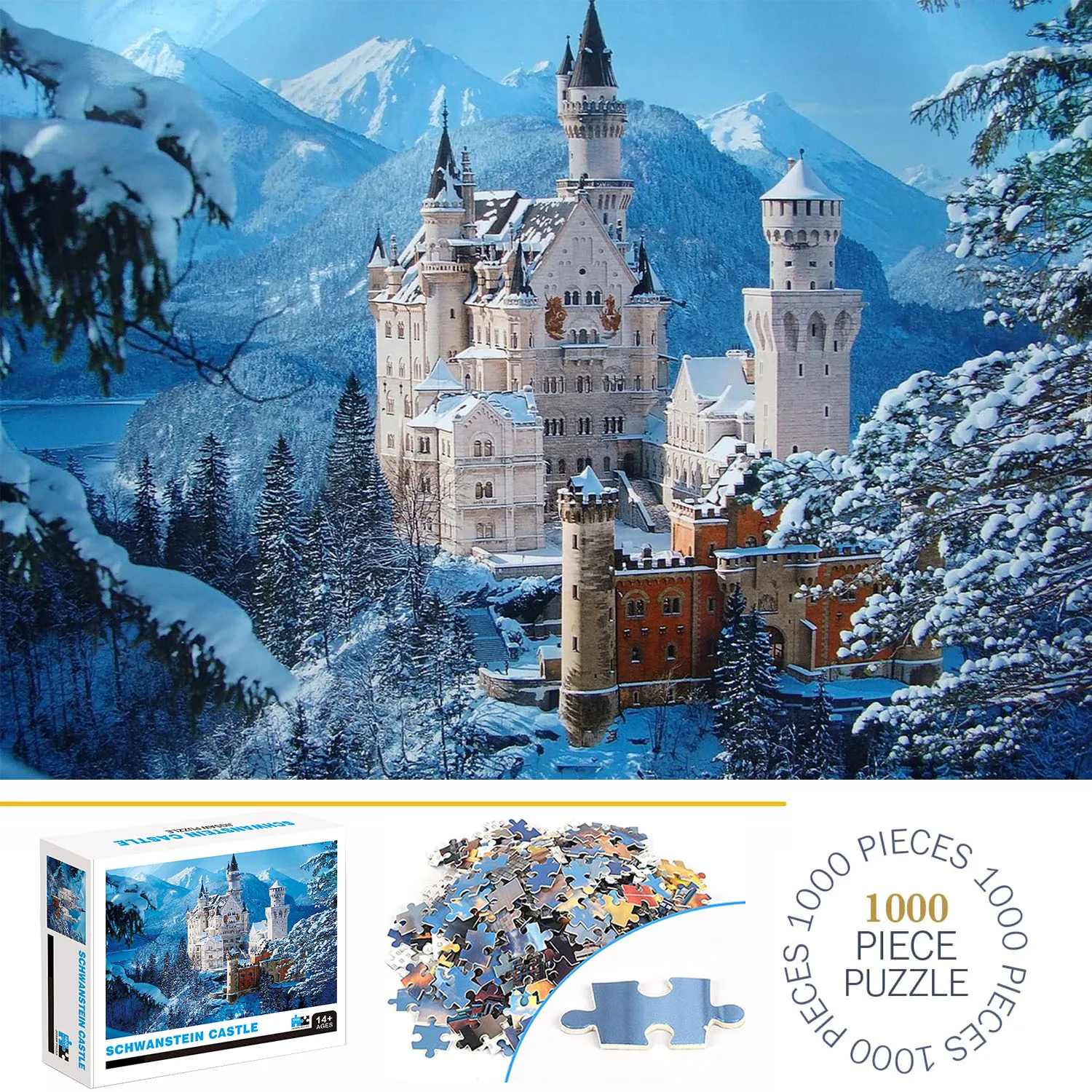 Jigsaw Puzzles 1000 Pieces Schwanstein Castle Jigsaw Puzzles for Adults Home Decor Games Family Fun Floor Puzzles Educational Toys for Kids