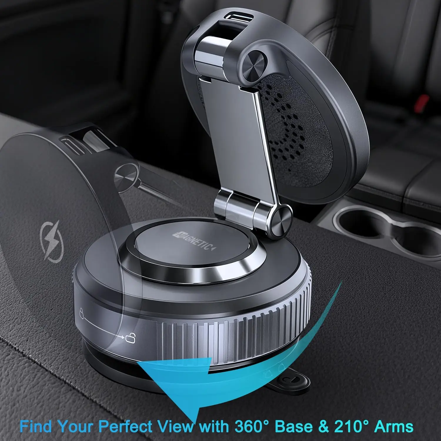 15W Magnetic Wireless Charger for Magsafe Car Mount 360 Rotate Vacuum Suction Cup for Gym/Mirror Mount for iPhone 17-12 Pro Max
