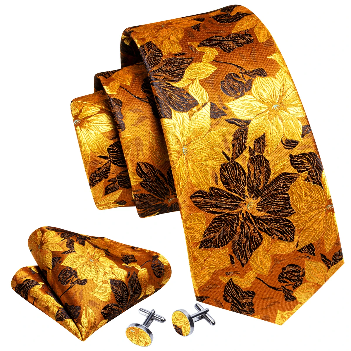Jacquard Floral Silk Mens Tie Pocket Sqaure Cufflinks Set Flower Necktie For Male Wedding Business Party Events Gift neck tie,pocket square