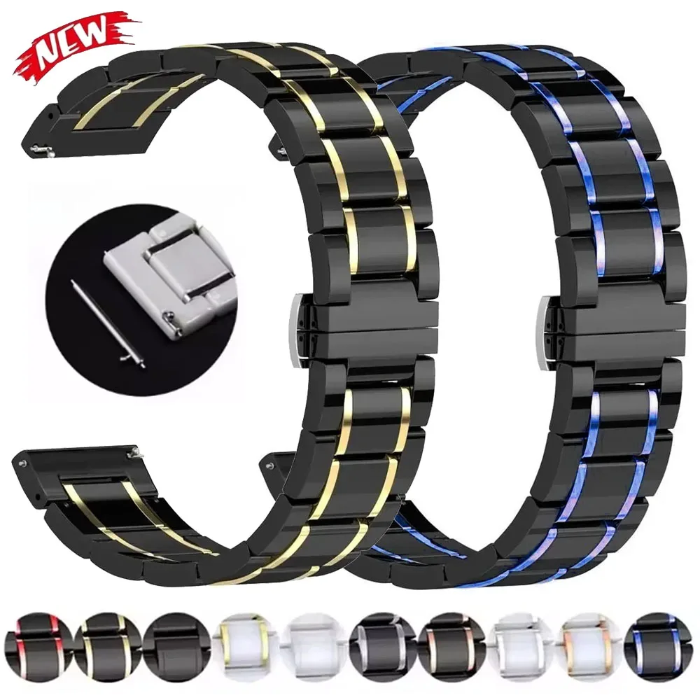 Ceramic and Metal Wristband Strap, 20mm/22mm, Adjustable and Durable Design