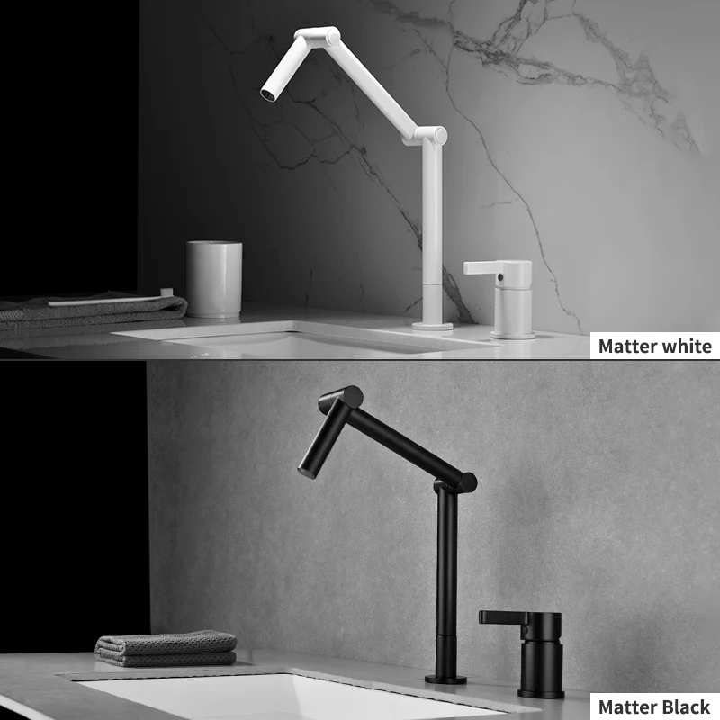 

Brass Matte Black Bathroom Foldable Basin Faucet Sink Faucet Tap Hot Cold Wash Basin Water Swivel Spout Bath Mixer